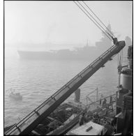 Le cuirassé Dunkerque et bâtiments de l'escadre de l'Atlantique au mouillage sur coffre.