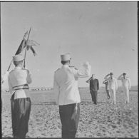 Ouargla. Pierre Messmer et les autorités pendant la cérémonie.