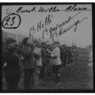 23 / 21 avril [1915]. Willer, Alsace. C[ommandan]t Hellé, C[ommandan]t Guinard, C[ommandan]t Dussange. [légende d'origine]