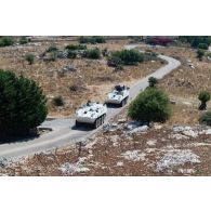 Des casques bleus irlandais progressent à bord de leurs blindés Mowag Piranha III-H vers le camp de Nabatieh, au Sud-Liban.