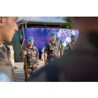 Rassemblement de l'escadron de reconnaissance et d'intervention (ERI) du 1er régiment de spahis (RS) pour une cérémonie à Deir Kifa, au Sud-Liban.