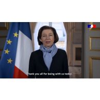 Allocution de la ministre des Armées Florence Parly à l'Hotel de Brienne pour le forum sur la sécurité maritime à Brest.