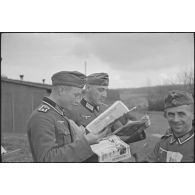 Distribution du courrier à des fantassins allemands déployés sur la ligne Siegfried.
