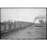 Cavaliers allemands et leur monture dans un train.