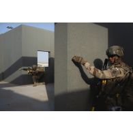 Un groupe de combat du 92e régiment d'infanterie (RI) progresse sur le camp d'Al Hamra, aux Emirats arabes unis.