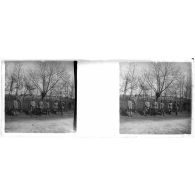 [Soldats alignés au bord d'une route devant une rangée d'arbres].<br>