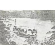 [Bateau à aube transportant des voyageurs sur le fleuve Congo.]