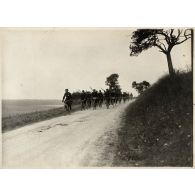Chasseur - Un groupe du bataillon de chasseurs cyclistes circulent sur un chemin de campagne. [légende d'origine]