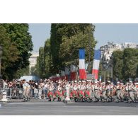 Défilé de la musique de la Légion étrangère sur les Champs-Elysées, lors du défilé militaire du 14 juillet 2018 à Paris.
