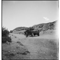 Scout-car M3A1 du 3e RSAR en patrouille de reconnaissance lors d'une manoeuvre dans la région de Batna.