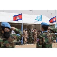 Cérémonie au sein du détachement cambodgien de la MINUSMA (mission multidimensionnelle intégrée des Nations Unies pour la stabilisation au Mali) sur la PFDR (plateforme désert relai) de Kidal.