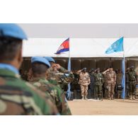 Cérémonie au sein du détachement cambodgien de la MINUSMA (mission multidimensionnelle intégrée des Nations Unies pour la stabilisation au Mali) sur la PFDR (plateforme désert relai) de Kidal.