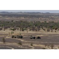 Des véhicules blindés font une halte lors de leur progression dans la région de Gao, au Mali.