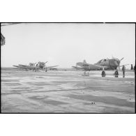 Bombardiers en piqué Douglas SBD-5 Dauntless de la flottille 4FB de l'aéronautique navale sur la base de Cognac.