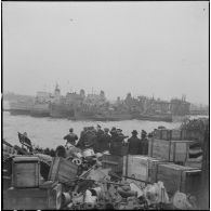 Vue générale des dragueurs de mines à la base sous-marine de Keroman à Lorient.
