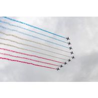 Défilé aérien d'ouverture de la Patrouille de France lors de la cérémonie du 14 juillet 2020.
