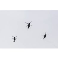 Défilé aérien de trois hélicoptères Caïman de l'aviation légère de l'armée de terre (ALAT) lors de la cérémonie du 14 juillet 2020.
