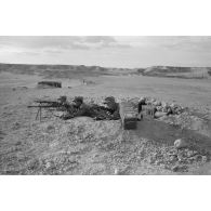 Des soldats italiens dotés d'une mitrailleuse Breda M30 et de fusils Carcano en position.