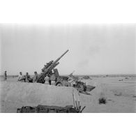 Une batterie de canons de 8,8 cm FlaK-18 effectue un tir contre des objectifs aériens.