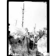 Région de la ferme des Marquises. Arbre camouflé servant de périscope, installé devant la tranchée (dans la tranchée, l'ancien arbre abattu). [légende d'origine]