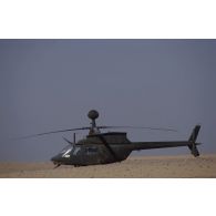 Hélicoptère américain de reconnaissance et d'observation Bell OH-58 D Kiowa en vol dans le désert en ZDO (zone de déploiement opérationnel) Olive.