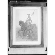 Reproduction d'une gravure représentant un officier polonais à cheval.
