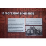 Panneau informatif sur l'histoire du mémorial national de la prison de Montluc à Lyon.