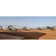 Hélicoptères de combat Tigre EC-665 du 1er RHC du SGAM (sous-groupement aéromobile) Hombori en stationnement sur l'aérodrome de la PFOD (plateforme opérationnelle désert) de Gao.