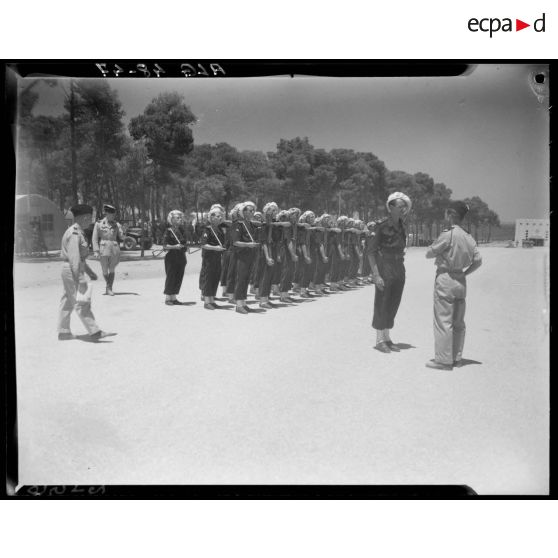 Présentation des chasseurs alpins lors de la cérémonie du concours de la plus belle section, en Algérie.