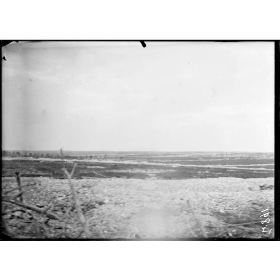 Vue prise du Bois S-40 sur les lignes allemandes dans la direction de la ferme de Navarin. [légende d'origine]