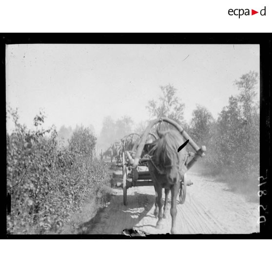 Tiéléga, ou voiture russe servant à aller d'un village à l'autre (c'est dans ces véhicules que nous avons parcouru environ 400 verstes). [légende d'origine]