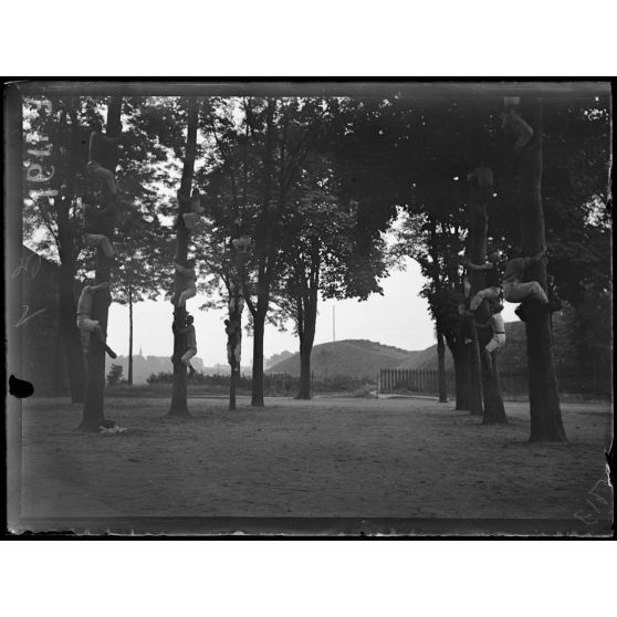 Joinville-le-Pont (Seine). Ecole normale militaire de gymnastique. La montée aux arbres. [légende d'origine]