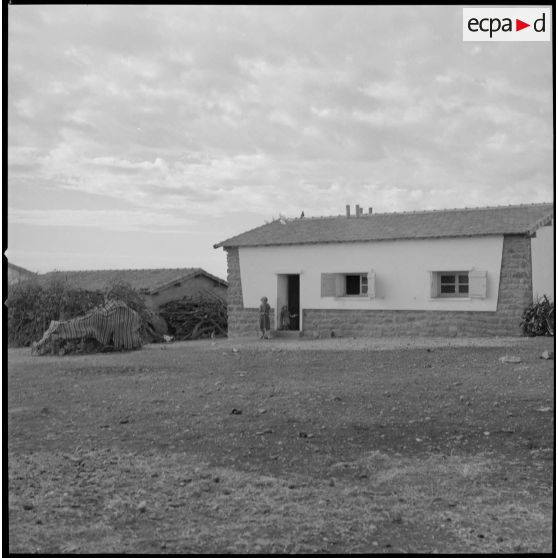 [Vue d'une bâtisse nouvellement construite dans le centre de regroupement de la ferme Cazorla.]