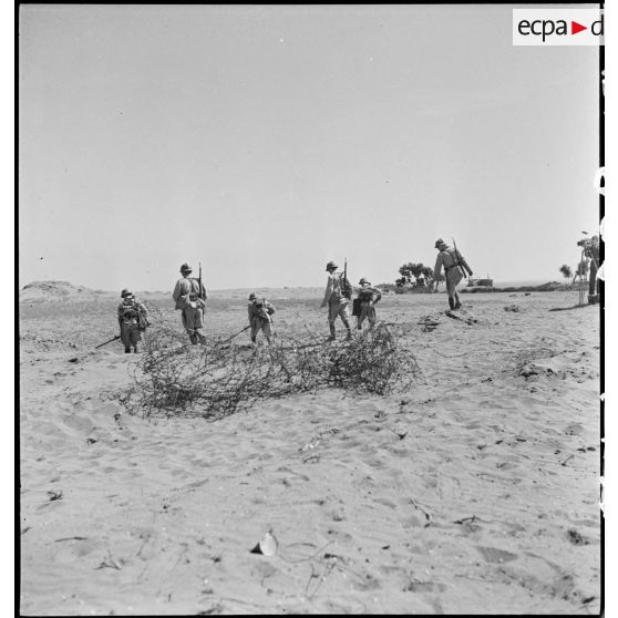 Séance d'instruction à la détection de mines pour des sapeurs du 19e RG (régiment du génie), équipés de détecteurs de mines SCR-625.