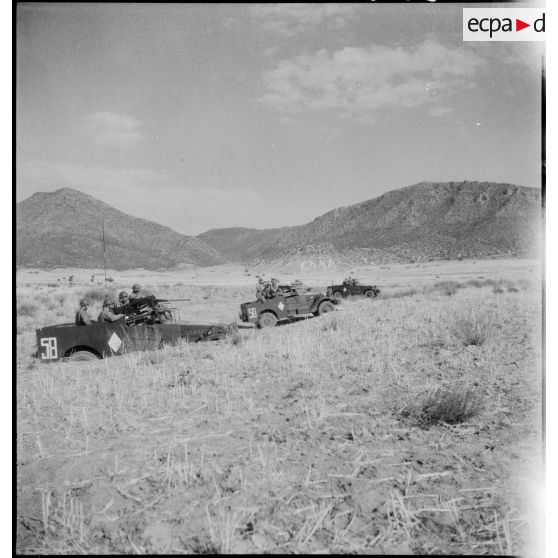 Scout-cars M3A1 du 3e RSAR déployés lors d'une manoeuvre dans la région de Batna.