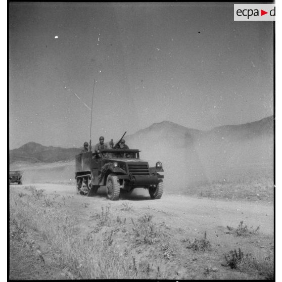 Half-track M3 du 3e RSAR en progression lors d'une manoeuvre dans la région de Batna.