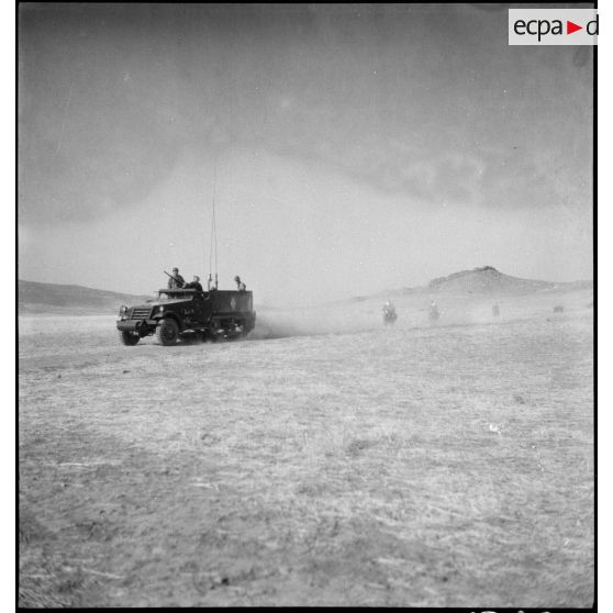 Half-track M3 du 3e RSAR en progression lors d'une manoeuvre dans la région de Batna.