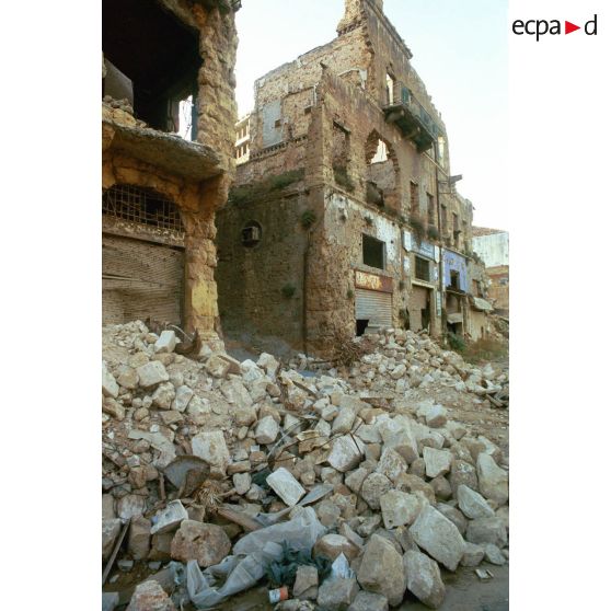 Habitations en ruine de la rue Allenby, Beyrouth.