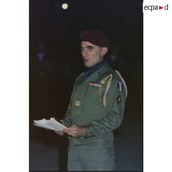 Discours du colonel Urwald pendant la levée de corps, Beyrouth.