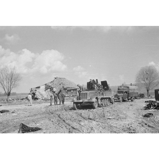 Un semi-chenillé Sd.kfz.7/1 armé de 2 cm FlaKvierling 38 et son équipage du Leichte Flak Abteilung 71 (11.Panzer-Division).