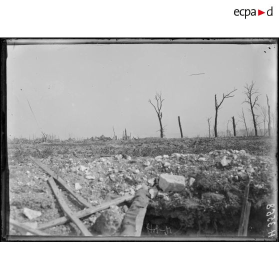 Ravin de la Saucisse, sud ouest de Clery. Les vagues d'assaut vers le mont Saint-Quentin. [légende d'origine]