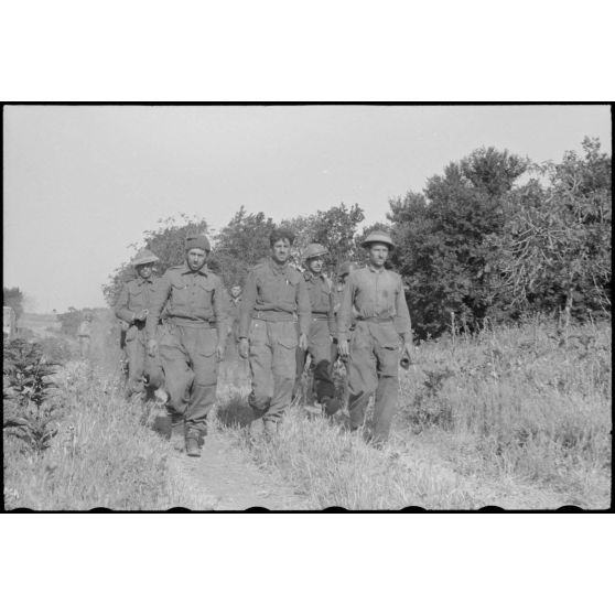 En Italie, sur le front d'Anzio-Nettuno (Latium), des soldats de la 5e division d'infanterie britannique (5th infantry division) capturés par des parachutistes de la 4e division aéroportée allemande (4.Fallschirmjäger-Division).