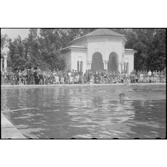 A Belgrade, un public nombreux est venu assister à des épreuves de natation (Schwimmfest).