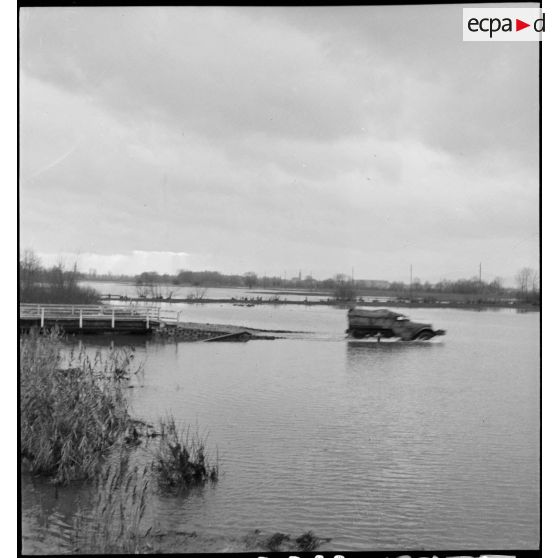 Un half-track du 64e RADB (sous réserves) aux abords de l'Ill.