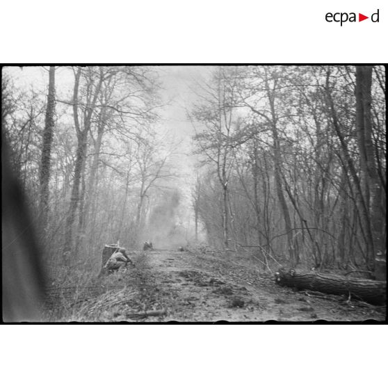 Attaque des armées allemandes dans un bois dans le secteur de Benfeld et Wintternheim (Bas-Rhin).