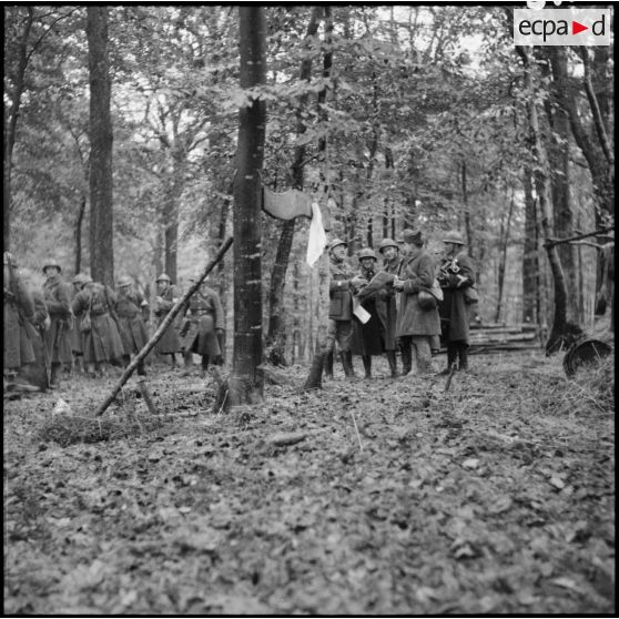 En forêt dans un cantonnement de campagne photographie de groupe des cadres d'une compagnie.