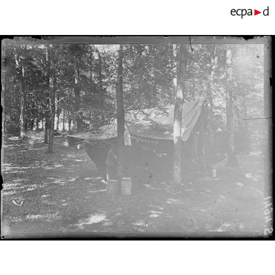 Vaumoise (Oise). Char d'assaut au repos sous bois. [légende d'origine]