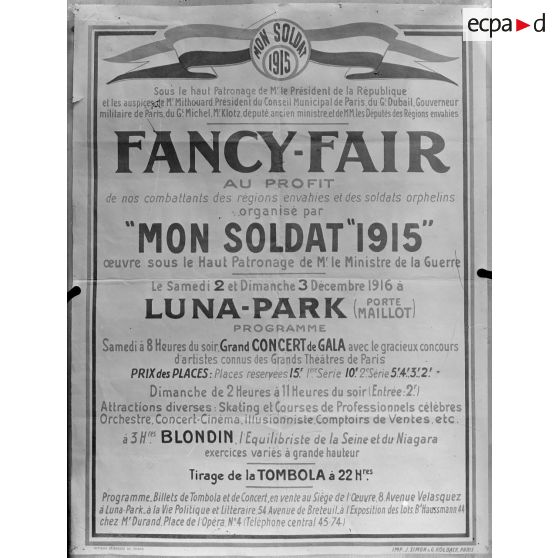 Paris. Musée Leblanc. Affiche. Fancy-Fair, Mon soldat, 1915. [légende d’origine]