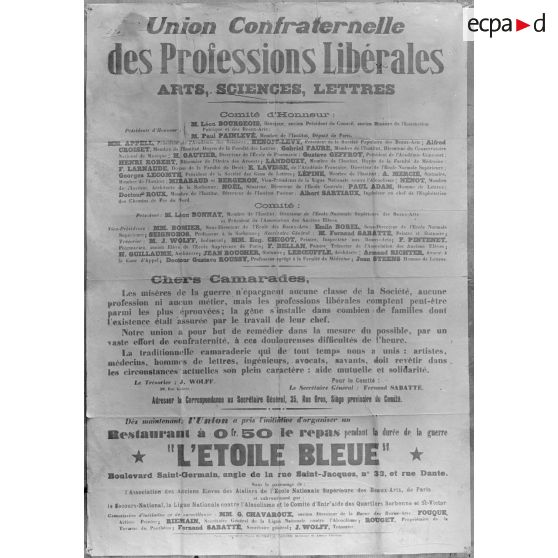 Paris. Musée Leblanc. Affiche. Union des professions libérales, l’Etoile bleue. [légende d’origine]