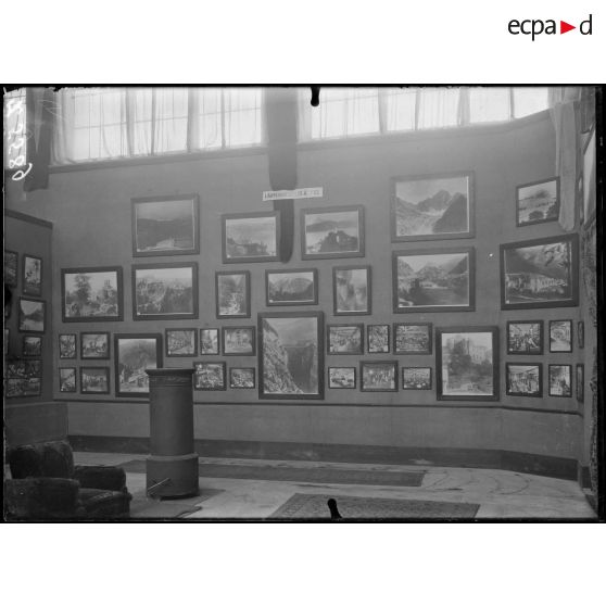 Paris. Salle du Jeu de Paume. Exposition de la Section photographique. 1re salle française, panneau « l'Auvergne et les Alpes ». [légende d'origine]